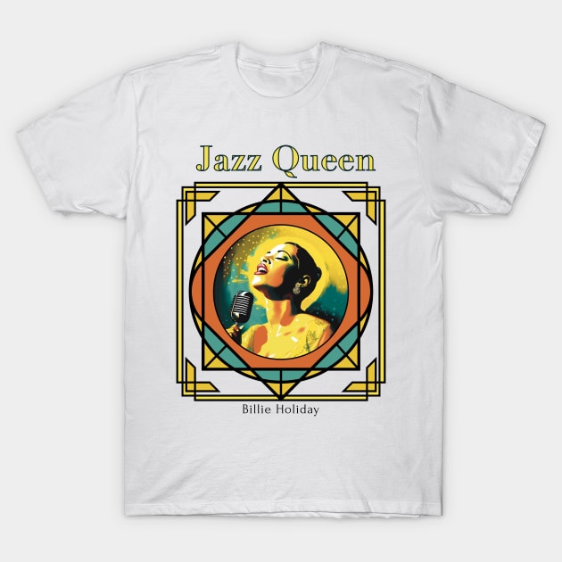 Billie Holiday Jazz Queen Art Deco Style T-Shirt by LozsArt